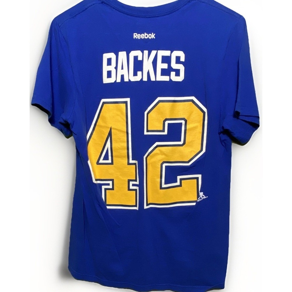 Vintage Backes 42 Reebok NHL St Louis Blues Mens T-Shirt Cotton S Blue